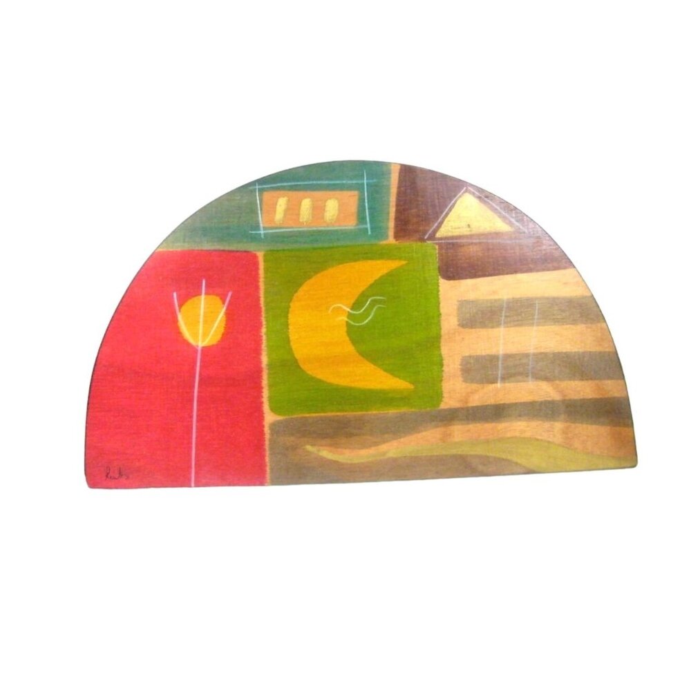 Kakadu Hand Painted Half Circle Wood Wall Art Signed 20 x11 in Design Decor READ